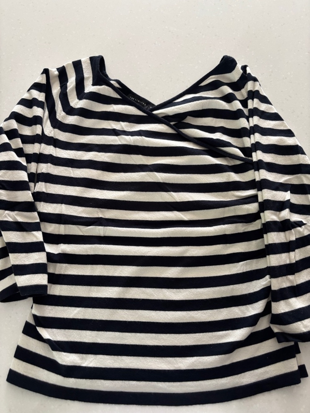 The Limited Black & White Striped 3/4 Long Sleeve Boatneck Top
